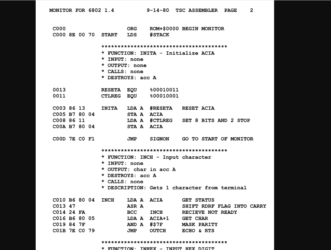 Оригинальный assembly language для Motorola MC6800 